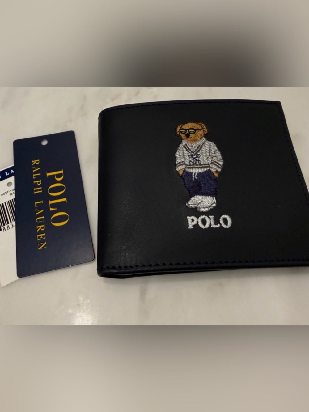 NEW Polo Ralph Lauren Blue PREPPY TENNIS BEAR Leather Double Billfold Wallet